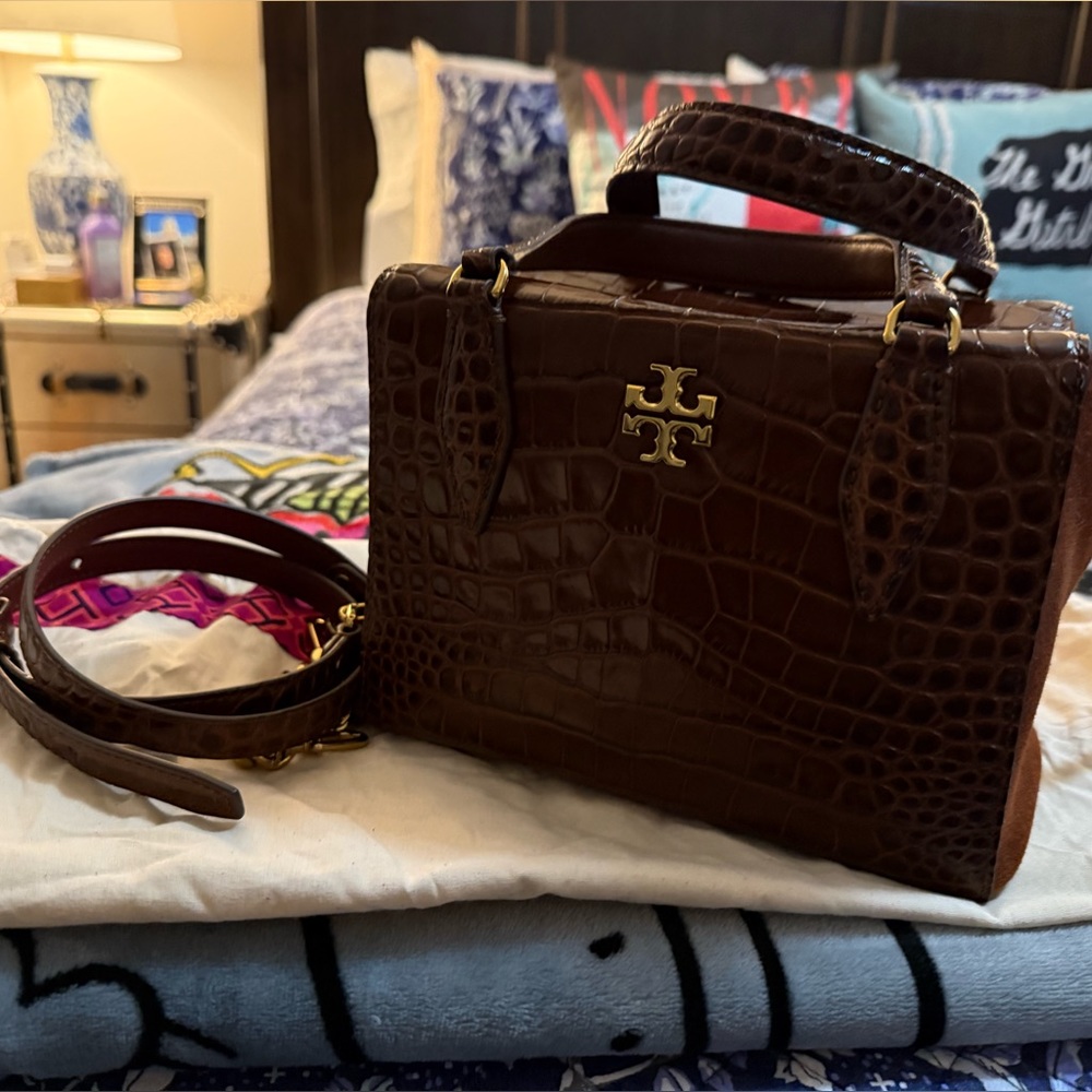 Tory Burch Croc Embossed & Suede Satchel
